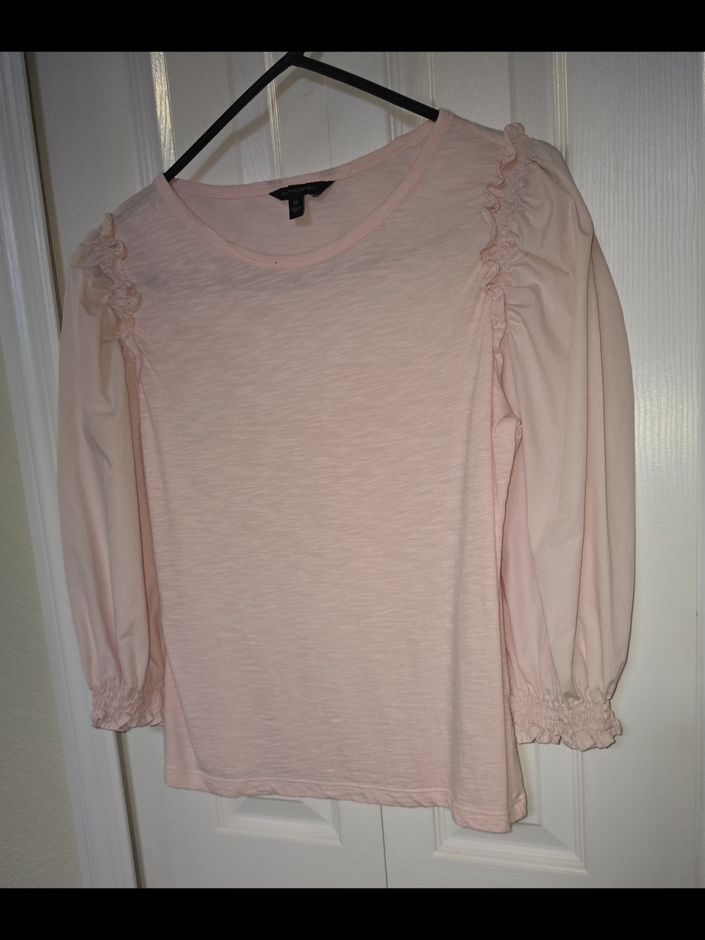 Banana Republic Soft Pink Long Sleeve Ruffle Shoulder Top